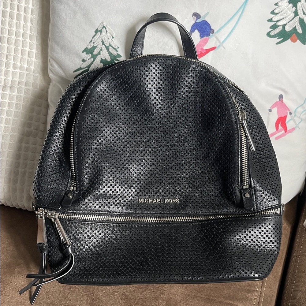 Michael Kors Black Perforated Leather Backpack